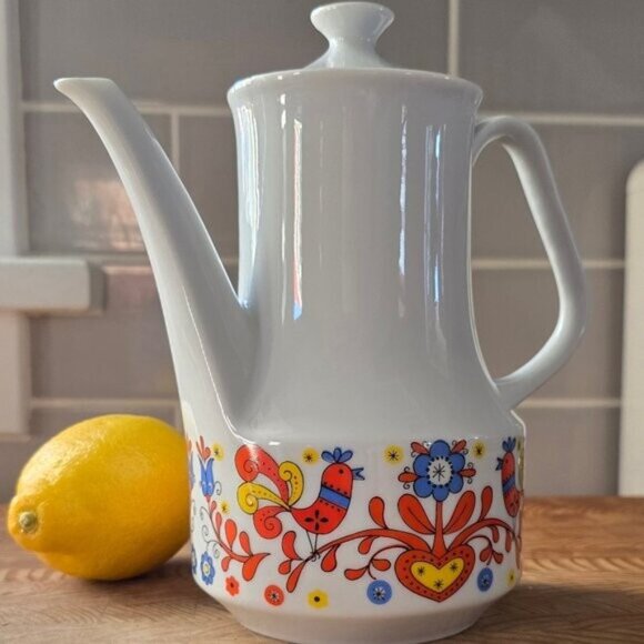 Vintage Porcelain Tall Teapot Amish Partridge Made in Japan 1970s - Picture 1 of 4